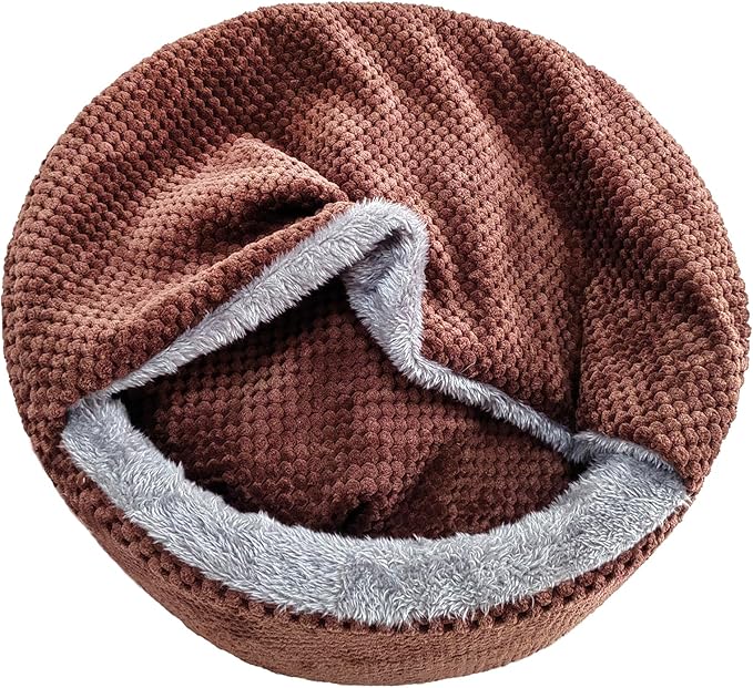Winsterch Washable Cat Bed - Round Soft, Cozy & Warming for Indoor Cats. Calming Kitten Pet Bed. Small Pet Covered Cat Cave Beds (Coffee,12.59 x 12.59 x 5.91 in)