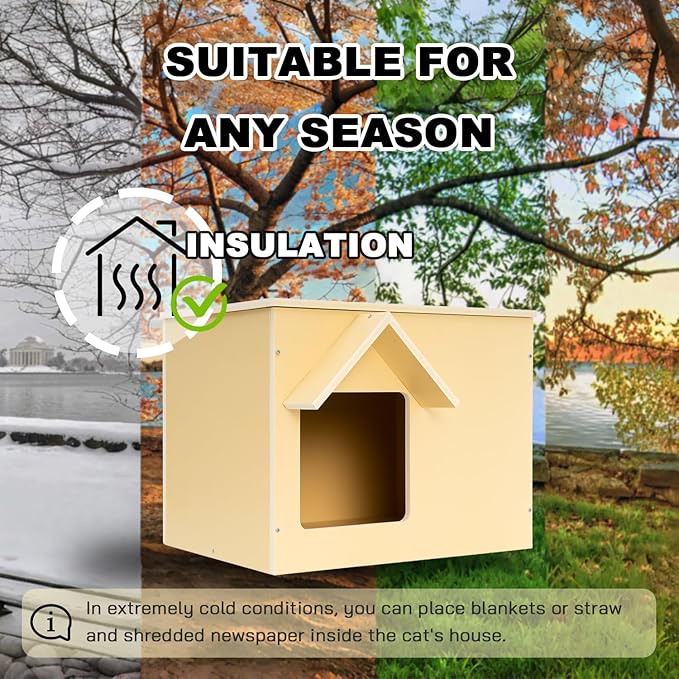 Outdoor Cat Houses Feral Cat Shelter Wooden Stray Cat Condo Outside Sturdy Waterproof and Insulated with Escape Door (one cat)
