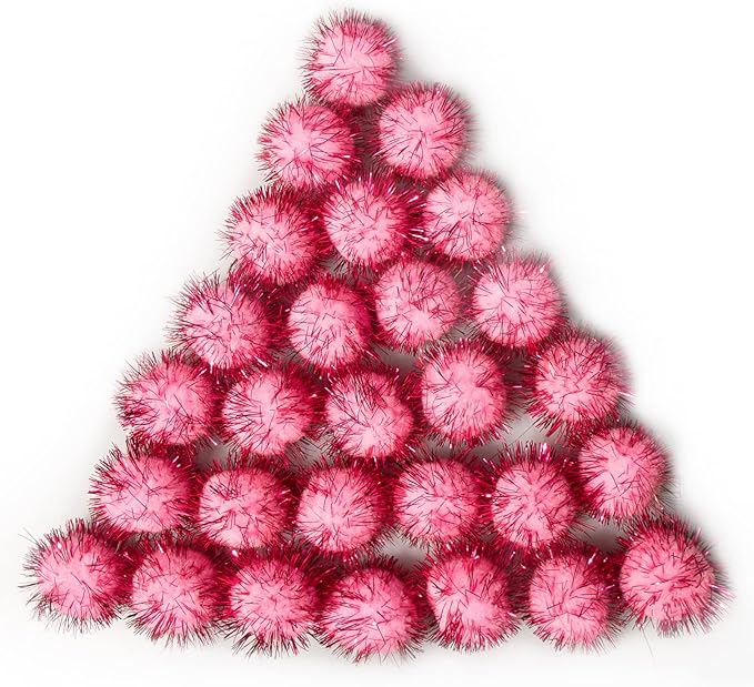 VAPKER 30 Piece 1.5" Pink Color Sparkle Balls Cat's Favorite Toy Tinsel Pom Poms Glitter