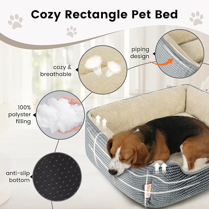 Miguel Washable Cat Beds for Indoor Cats with Removable Cushion/Pillow, Easy to Wash Small Dog Bed with Side, Large Rectangle Kitten Bed Cuddle Puppy Bed with Anti-Slip Bottom, Gray 20 Inch