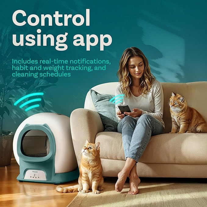 Self Cleaning Litter Box with Auto Safety Sensors for Multiple Cats - Automatic Cat Litter Box Self-Cleaning - Covered Odor Removal with APP Control - Compatible On All WiFi - Electric Robot
