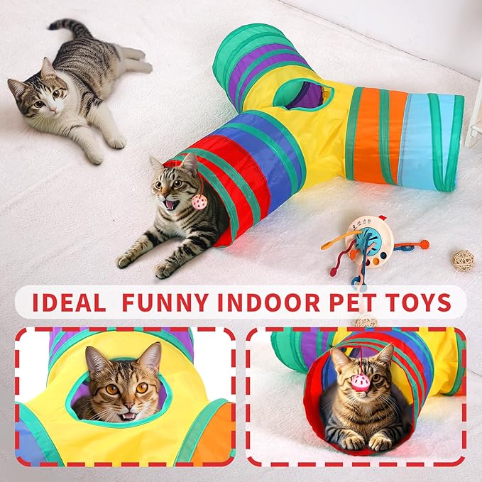 Coolcandy Cat Tunnel & Interactive Cat Toy Indoor, Y-Shape 3-Way Tunnel Toys for Indoor Cats, Collapsible Interactive Peekaboo Cave with Play Ball, for Multi-Way Play & Small Animals