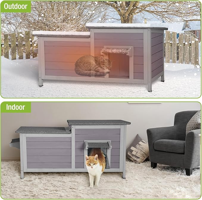Cat House Outdoor, Weatherproof Feral Cat Shelter for Winter, Double Rooms Design