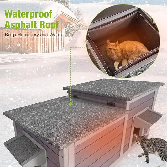 Outdoor Cat House Insulated Feral Kitty Shelter with Liner Weatherproof Cat Condo for Winter,Large Space