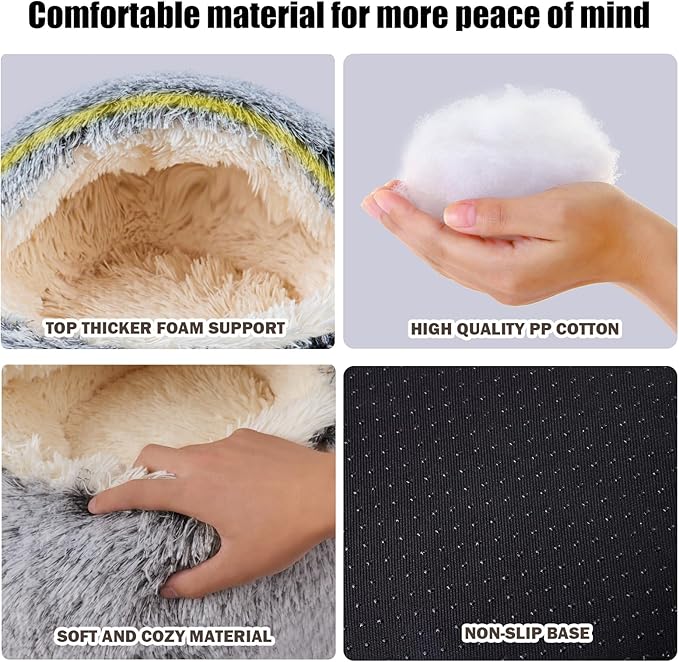 Cat Beds for Indoor Cats,Cat Cave for Puppy and Kitty,Calming Small Dog Bed for Small Dogs with Cover Cave,Cozy Warming Fluffy Washable Anti-Slip Pet Sleeping Bag (20 * 20inch,Grey)