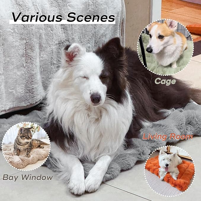 Cat Beds for Indoor Cats Faux Fur Pet Mat Cute Kitten Plush Bed with Non-Slip Bottom for Carriers/Couch Dog & Puppy Friendly 35 x 27 Inch Orange