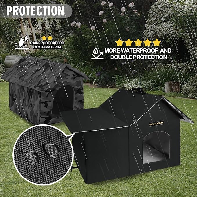 Rest-Eazzzy Cat House for Indoor and Outdoor in Summer,Feral Cat House Insulated with Mat,Clip and portable handle,Weatherproof and easy Installation,Bed for Kitten and Puppie,Never Blow Away(Black,M)