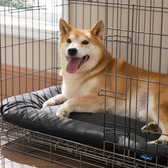 Bedsure Washable Dog Crate Pad for Large Dogs, Anti-Slip Puppy Kennel Dog Bed for Crate - Ultra Soft Fleece Flat Thin Pet Mat (Not Chew Proof), Grey 35"x22"
