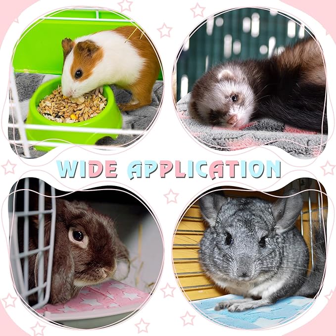 Haull 4 Pcs Waterproof Guinea Pig Bedding Winter Guinea Pig Bed Plush Cage Liners Soft Dog Cat Mat Reversible Winter Cozy Animal Pee Pad Hamster Bed Mat for Bunny(Cute Star,13 x 10 Inch)