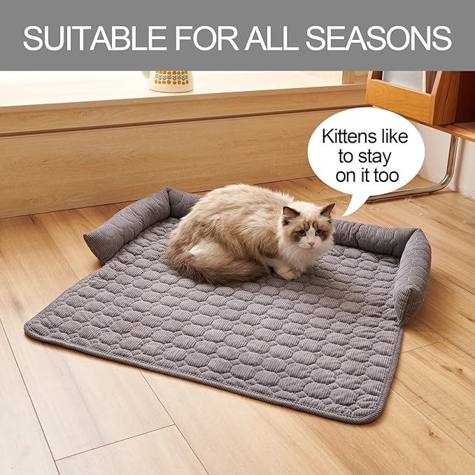 Dog Bed Mat - Washable Pet Furniture Protector with Anti-Slip Bottom for Small Dogs and Cats(Dark Gray)