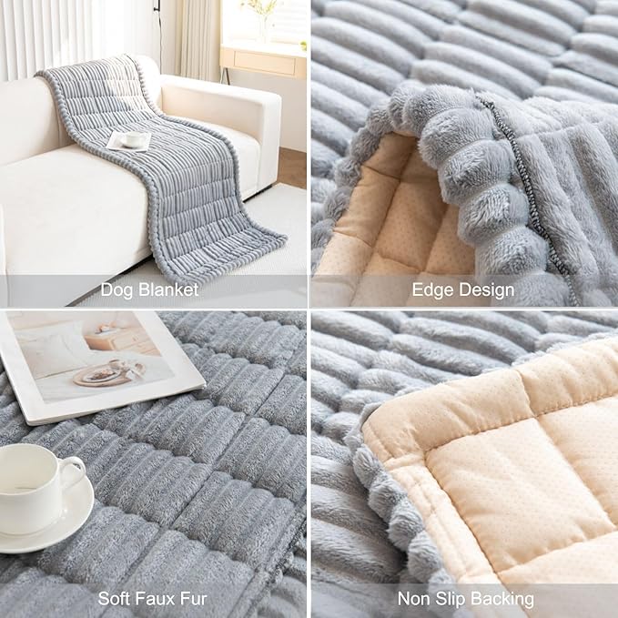 Faux Fur Plush Dog Couch Cover 3D Stripe Fuzzy Sofa Cover Non-Slip Fluffy Dog Bed Cover Pet Blanket Sofa Couch Furniture Protector for Puppy Large Dog Cat (Light Grey,31"x47")