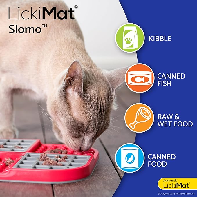 LickiMat Slomo, Cat Slow Feeder Lick Mat, Boredom Anxiety Reducer; Perfect for Food, Treats, Yogurt, or Peanut Butter. Fun Alternative to a Slow Feed Cat Bowl or Dish, Orange