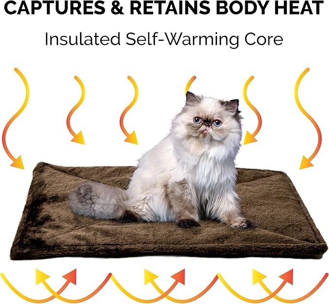 Furhaven ThermaNAP Self-Warming Cat Bed for Indoor Cats & Small Dogs, Washable & Reflects Body Heat - Quilted Faux Fur Reflective Bed Mat - Espresso, Small
