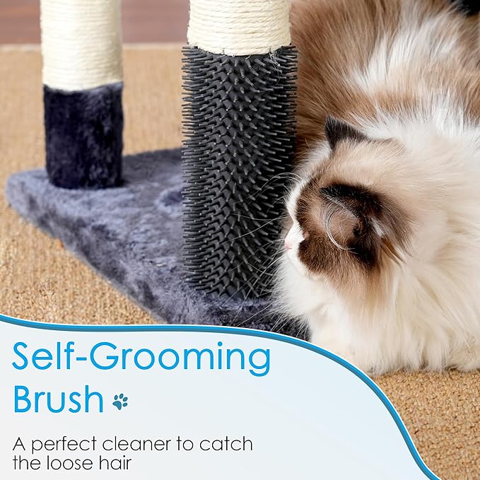 Hey-brother Cat Tree, 74 inches Multi-Level XL Large Cat Tower for Indoor Cats with Three Cat Condos, Two Large Top Decks and Cat Hairbrushfor Kittens, Cats and Pets, Smoky Gray MPJ035-MG