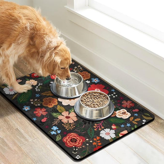Eco-Friendly Pet Supplies: Absorbent Quick Dry Cat & Dog Food Mat, 24"x32"