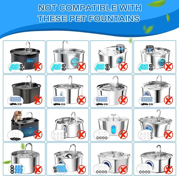 Cat Water Fountain Filters, 32 Pack Cat Replacement Filters for Stainless Steel 108oz/3.2L& 67oz/2L adjustable Flow Pet Water, Dog Fountain Filter(16+16 Pack)