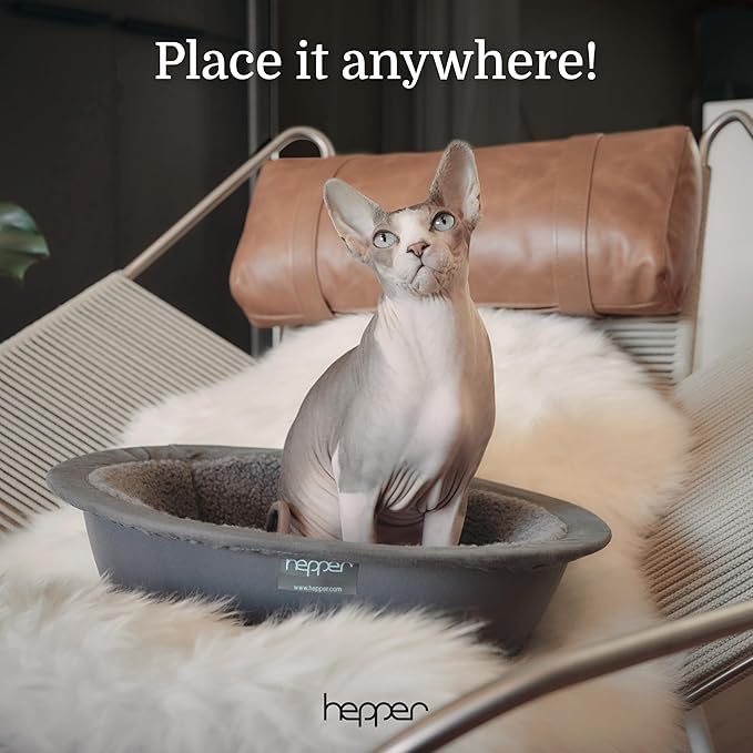 Hepper Cat Nest - Washable Bed With Removable Fluffy Fleece Liner - Cozy Comfy Calming Round Shape - Warming Donut Bed Desk Ready - Small for Indoor Cats (Grey/Grey)