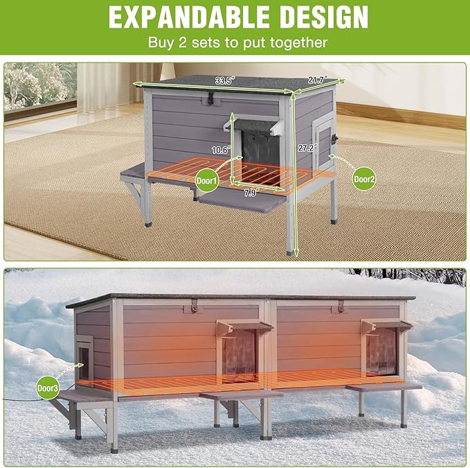 GUTINNEEN Heated Cat House for Outside Insulated in Winter, Weatherproof Outdoor Cat Shelter for Feral Cats, Kitten Cage with Heating Pad and Insulated Liner