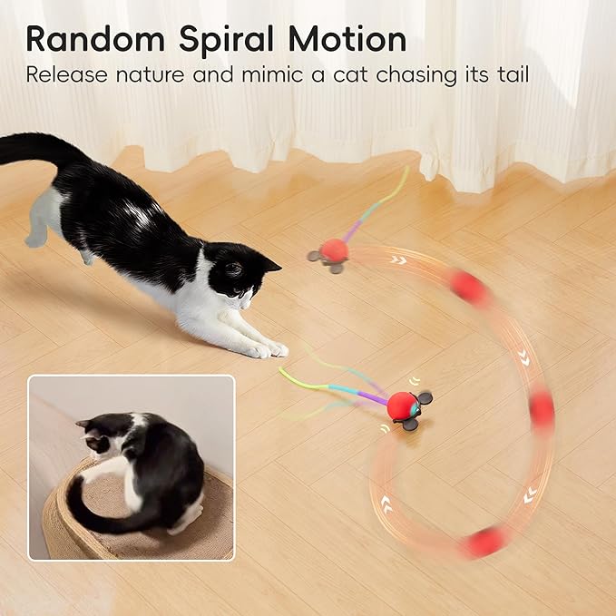 Potaroma Interactive Moving Ball Cat Toys with Fluffy Tail, Chargeable Kitten Toy for Indoor Kitten Exercise, Smart Interactive Cat Rolling Ball, 2 Inches
