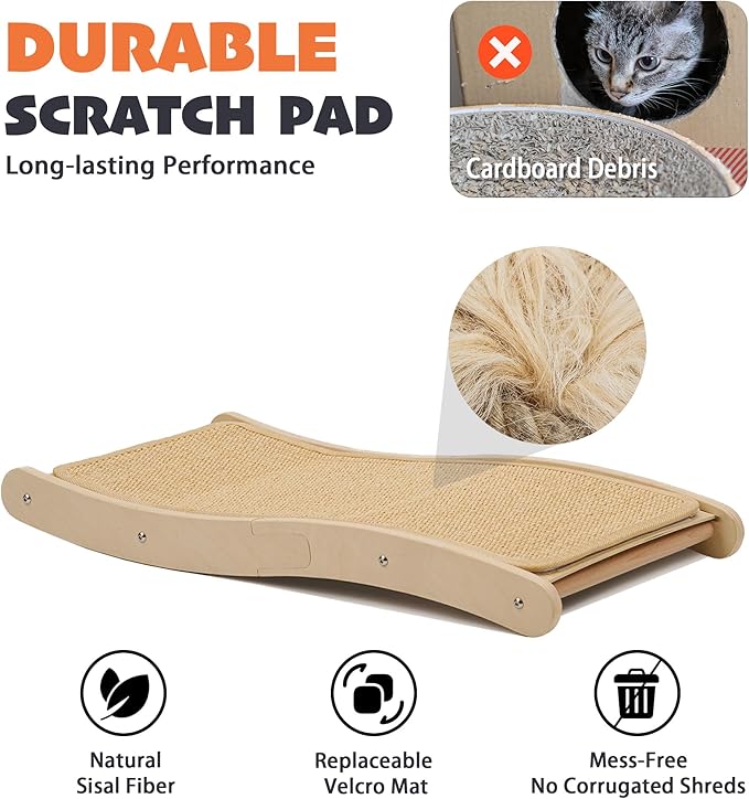 PETKARAY Sisal Cat Scratching Board, Curved Sisal Cat Scratcher, Large Indoor Kitty Scratch Pad, Heavy Duty Wave Lounge Bed for Kitten