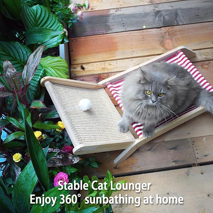 PETKARAY Beach Chair Cat Hammock, Elevated Cat Beds for Indoor Cats, Original Cozy Lounger with Sisal Scratcher and Toy Ball