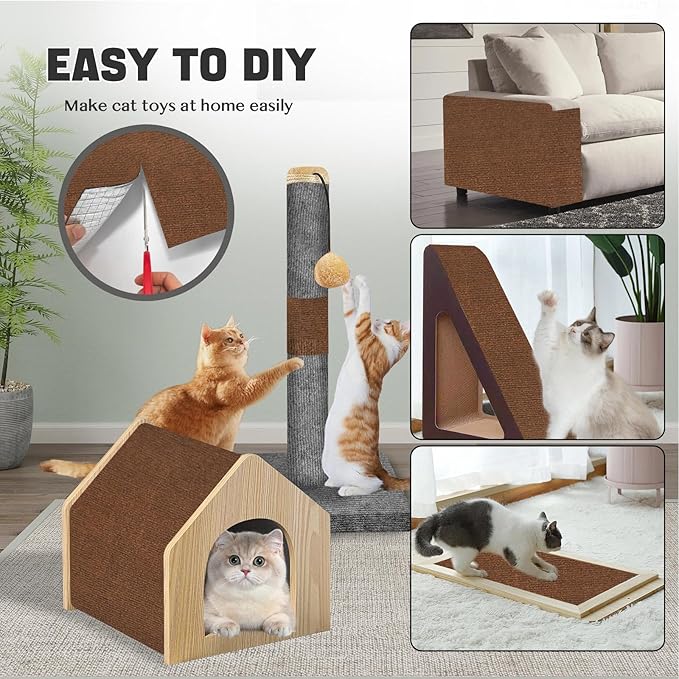 Cat Scratch Couch Furniture Protector, Adhesive Cat Scratch Pad Deterrent for Furniture, DIY Climbing Cat Scratcher Couch Protector from Cat Claws Scratching Mat for Indoor Sofa (Brown,118x15.8In)