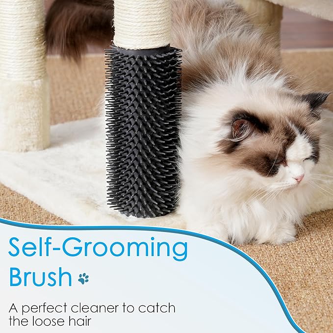 Hey-brother Cat Tree, 74 inches Multi-Level XL Large Cat Tower for Indoor Cats with Three Cat Condos, Two Large Top Decks and Cat Hairbrushfor Kittens, Cats and Pets, Beige MPJ035-MM