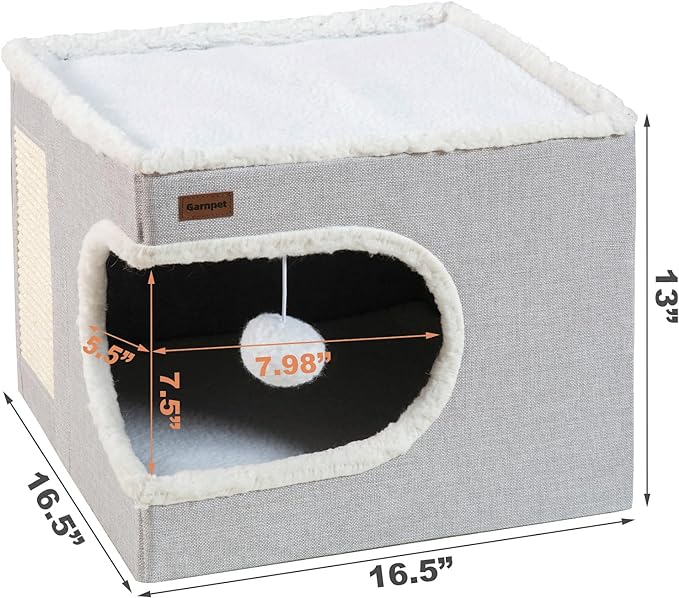 Cat Bed for Indoor Cats Cube House, Covered Cat Cave Beds & Furniture with Scratch Pad and Hideaway Tent, Cute Modern Cat Condo for Multi Small Pet Large Kitten Kitty, Green