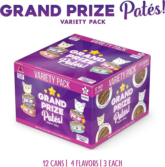 Weruva Wet Cat Food, Grand Prize Patés Variety Pack, 5.5oz Can, Pack of 12
