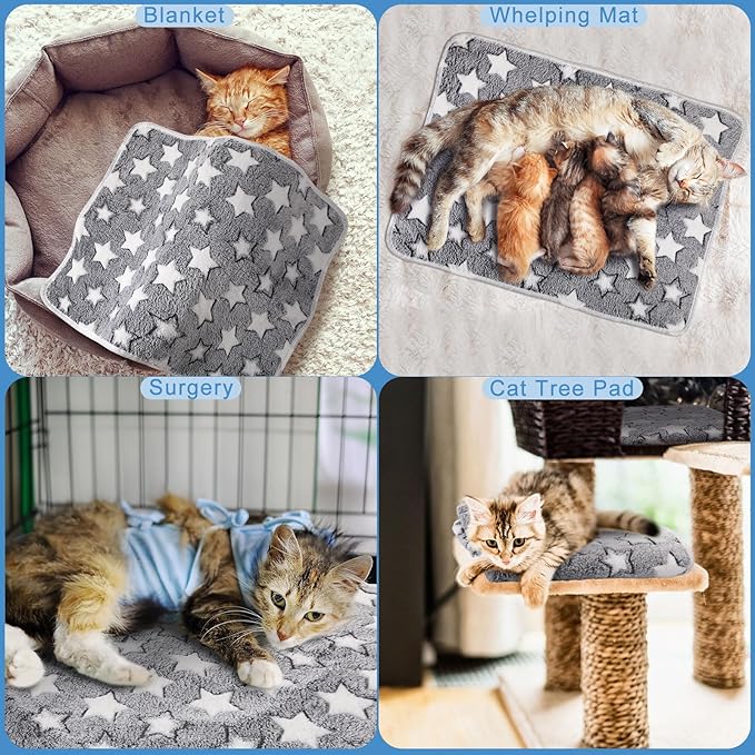 2 Pcs Warming Cat Pad Reflects Heating Dog Crate Self Warming Pet Pad Gray Nursing Cat Blankets Bed Mat for Newborn Kittens Puppies Elder Dog Washable(Large Star,41 x 29)