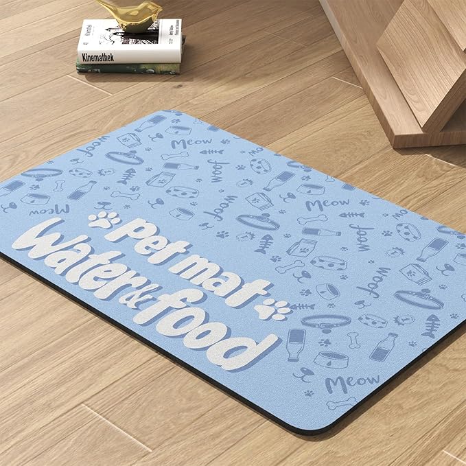 Pet Feeding Mat-Absorbent Dog Mat for Food and Water Bowl-No Stains Quick Dry Water Dispenser Mat-Dog Accessories Pet Supplies-Bowl for Messy Drinkers(PAW,12"x19"