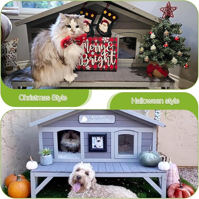 GUTINNEEN Outdoor Cat House Weatherproof Large Cat Shelter with 100% Insulated Liner for Multiple Cats, Cat Condos for Indoor Cats