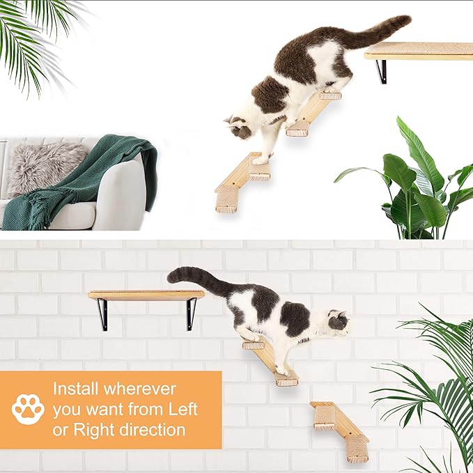 Cat Wall Steps 2-Pack, Two Step Cat Climbing Shelves, Wall-Mounted Reversible Stairway with Durable Sisal Scratching Rope, Ideal for Perching, Climbing, and Playing Furniture