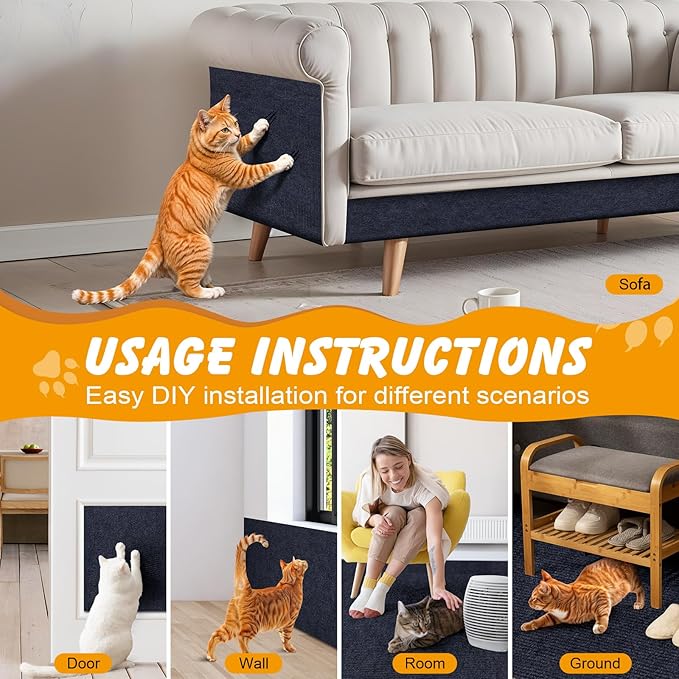 78.7x15.8 in Cat Scratch Furniture Protector, Self-Adhesive Couch Protectors from Cat Caws for Couch, Wall Trimmable (Dark Gray)