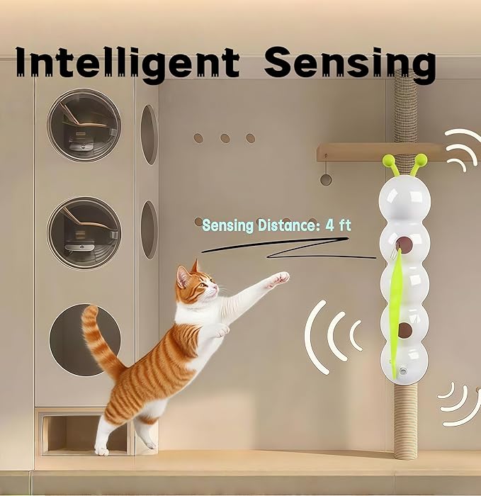 Interactive Cat Feather Toy, Automatic Fluffy Cat Teaser, Whack-a-Mole Cat Toy, USB Rechargeable, Wall-Mounted, with Suction Cup, Perfect for Indoor Cats