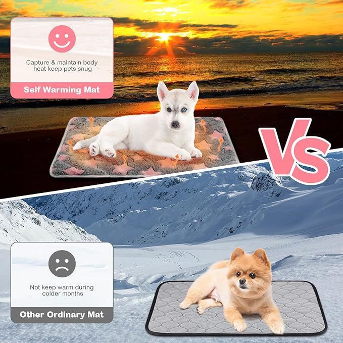 4 Pack Self Heating Cat Bed Cat Self Warming Pad with Removable Cover Extra Warm Thermal Pet Pad Washable Pet Crate Mat Anti Slip Kennel for Indoor Outdoor Pets(Star,16 x 20 Inches)