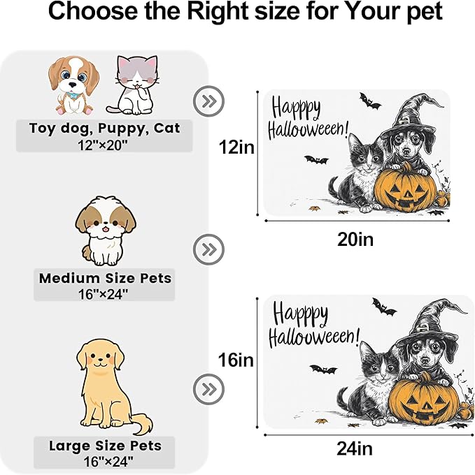 Halloween Cat Dachshund Dog Cat Food Mat-Absorbent Placemat for Food and Water Bowl, Waterproof Non Slip Rubber Backing Dog Food Mats for Floors, Pet Supplies 16 * 24 inch