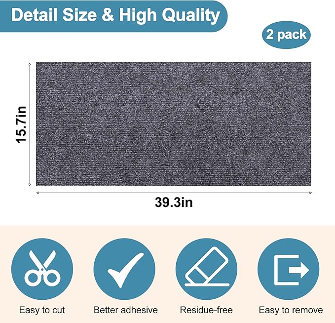 Palksky DIY Climbing Cat Scratcher Mat, 2Pack 39.4"X15.8" Trimmable Cat Scratching Post, Cat Scratching Mat Self-Adhesive Replacement, Cat Scratch Furniture Protector(Dark Gray)