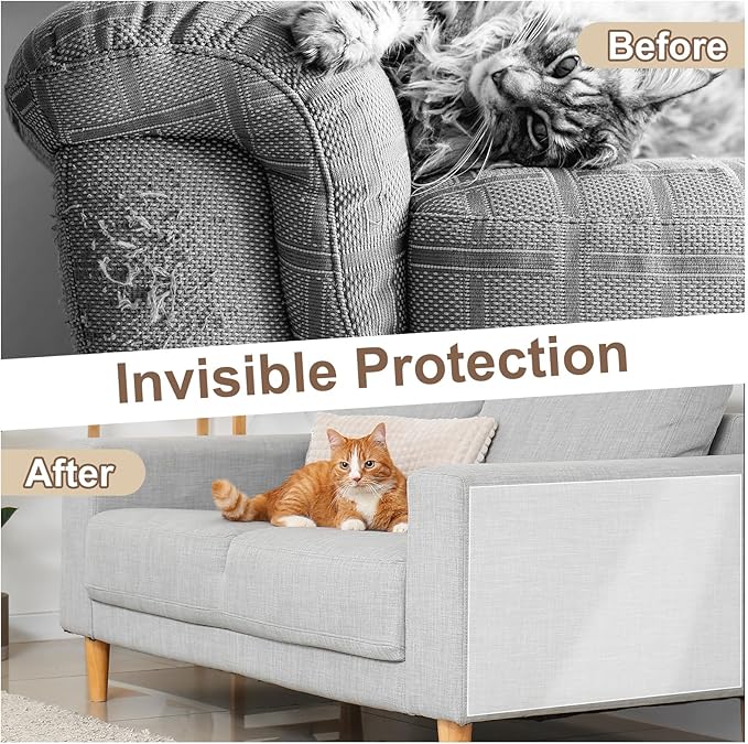 uxcell Anti Scratch Furniture Protector, 4 Sheets 17" x 12" Single-Sided Sticky Couch Protector from Cat Claws, Clear Protectors from Cats Scratching for Sofa Corners, Walls, Doors