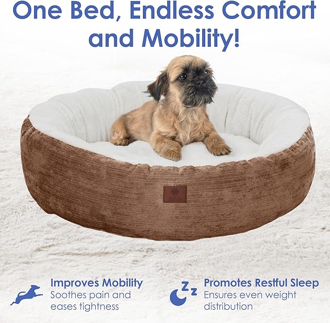 AMERICAN KENNEL CLUB 31" Mason Fabric Round Pet Bed - Stylish Washable Dog Bed with Non-Slip Bottom, Plush Sleeping Surface - for Cats, Large Breeds