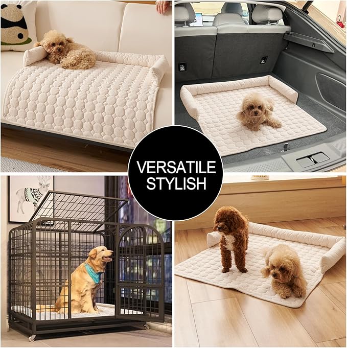 Dog Bed Mat - Washable Pet Furniture Protector with Anti-Slip Bottom for Small Dogs and Cat(White)