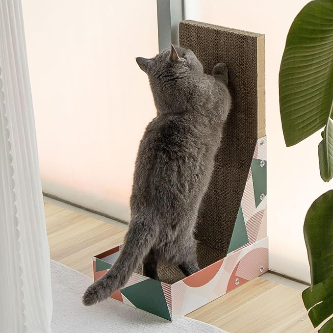 L-Shaped Cat Scratcher, Vertical Cat Scratcher Scratching Posts for Indoor Cats, Durable Scratch Pad with Shreds Collection Function, Cats Bed