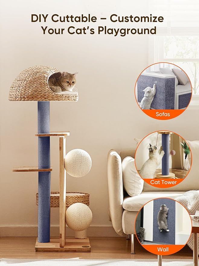 Cat Scratch Mat Furniture Protector, Eco-Friendly DIY Trimmable Self-Adhesive Cat Scratching Pad, Couch Wall Sofa Guard, Reusable Claw Scratching Protector 78.7"x15.8" (Dark Gray)