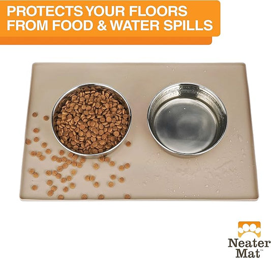 Neater Pet Brands Neater Mat Pet Mats for Food and Water, Cat & Dog Bowl Mat Waterproof Silicone, Feeding Tray, Dog Food Mats for Floors, Placemat w/Raised Edge for Under Bowls, 24" x 16", Cappuccino