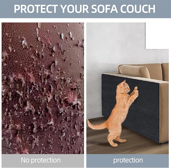 Cat Scratch Mat 120"x15.8",Cat Scratch Carpet Trimmable Self-Adhesive Cat Scratch Pad,Decorative Cat Tree Shelf,Cat Wall,Cat Scratching Post,Cat Couch Protector(Black)