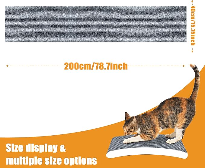 Cat Scratching mat Self-Adhesive, Trimmable Furniture Protector for Couch, Sofa, Wall & Cat Trees - Durable Scratch Pad with Nano Tape, DIY Climbing Carpet for Indoor Cats (Light Grey, 78.7"x15.8")