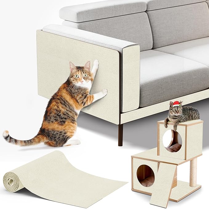 cat Scratch Pads, cat Scratcher mat for Couch, Sofa, Wall & Cat Trees - Durable Scratch Pad with Nano Tape, Scratching Pads for Indoor Cats (White, 39.3"x15.8")