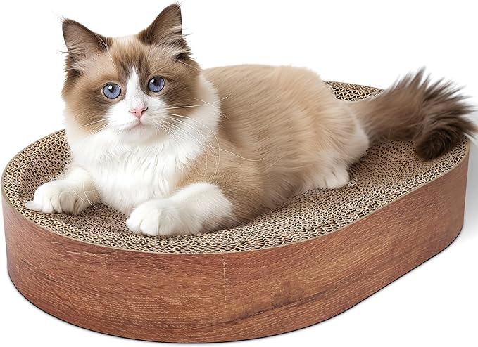 ComSaf Cat Scratching Board - Cat Scratcher Bed for Indoor Cats, Corrugated Cardboard Cat Scratch Pad, Durable Oval Cat Scratcher Bed Bowl for Kitten, Furniture Protector