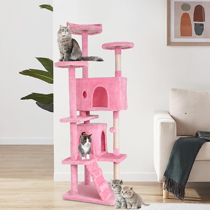 BestPet 70in Cat Tree Tower for Indoor Cats,Multi-Level Cat Furniture Activity Center with Cat Scratching Posts Stand House Cat Condo with Funny Toys for Kittens Pet Play House,Pink
