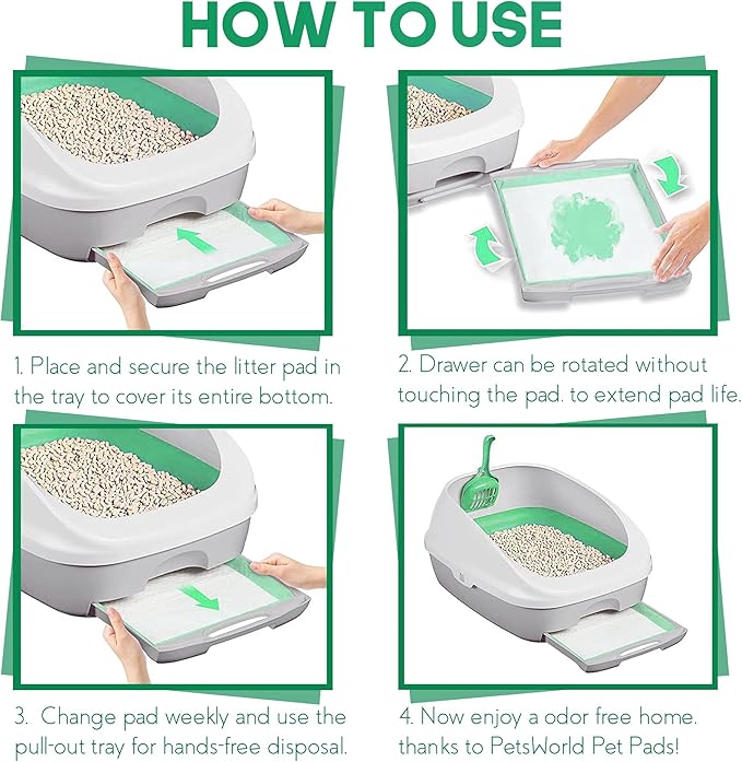 PETSWORLD Multi Cat Pad Refills for Cats Breeze Litter System, Ultra-Absorbent, Quick Dry - (100 Count, Fresh Scented)